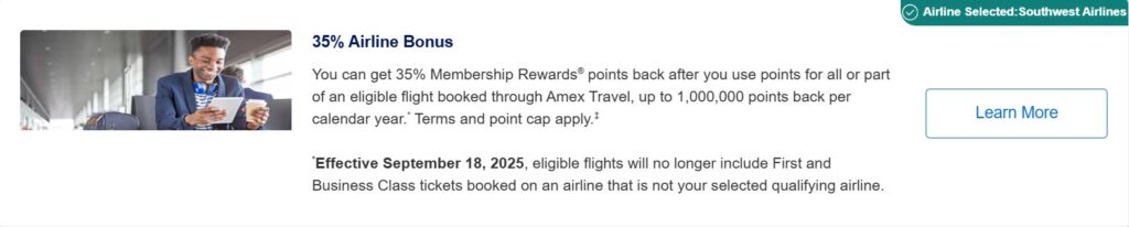 Amex ending the 35% rebate on business and first class flights.