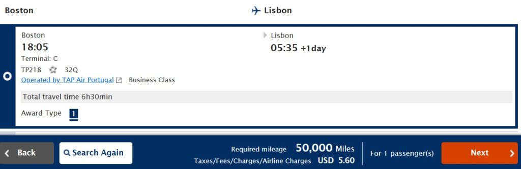 TAP flight booked with ANA.