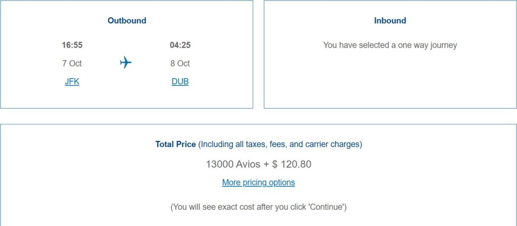 JFK to Dublin in economy.