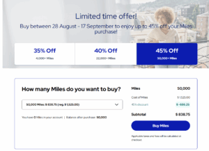 Screenshot of buying Flying Blue miles with a 45% discount