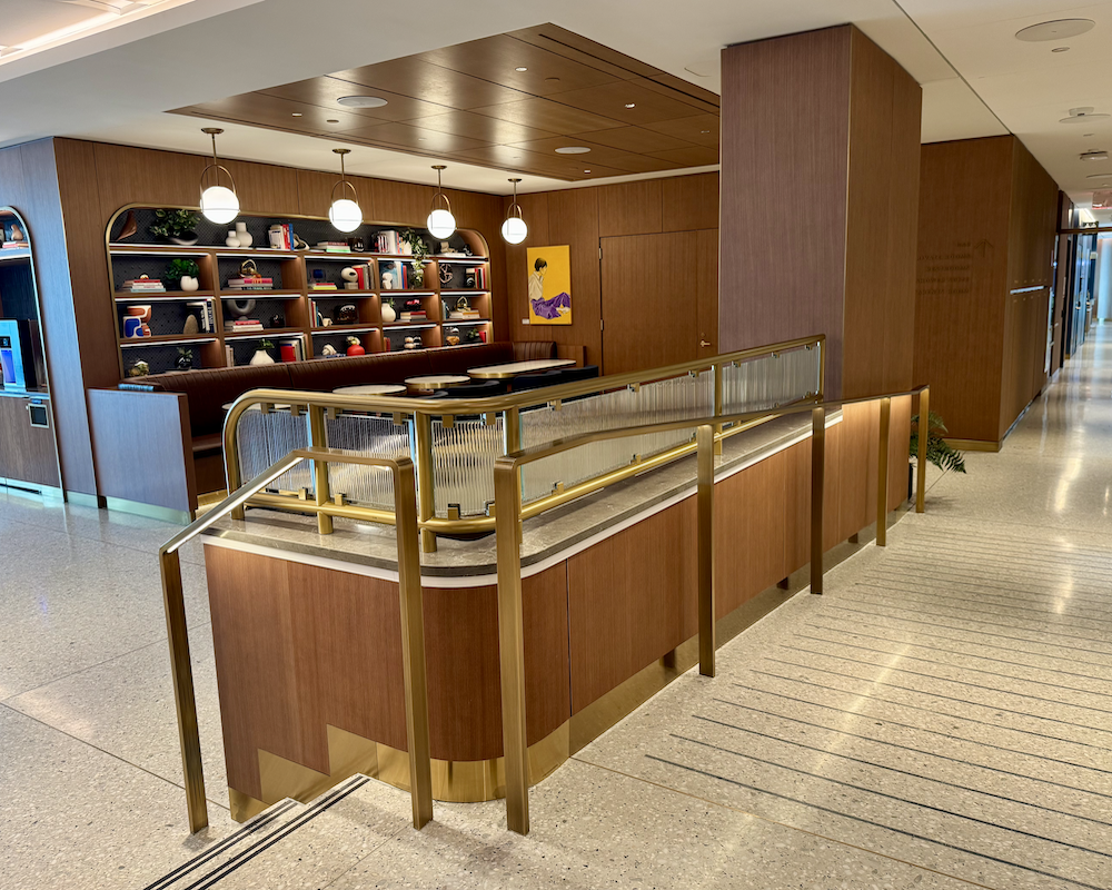 Capital One Lounge at JFK banister and seating area.