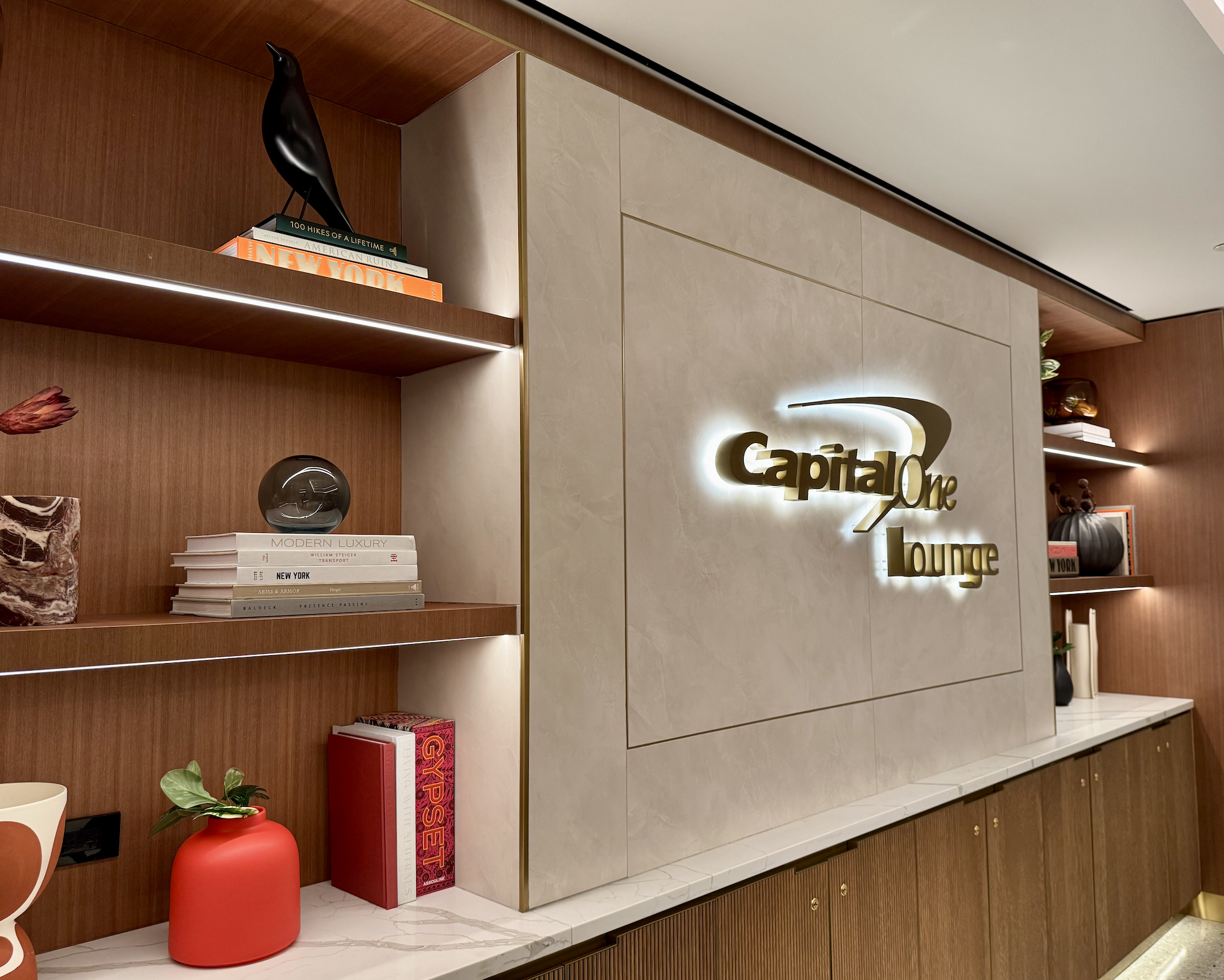 Capital One Lounge at JFK entryway signage.