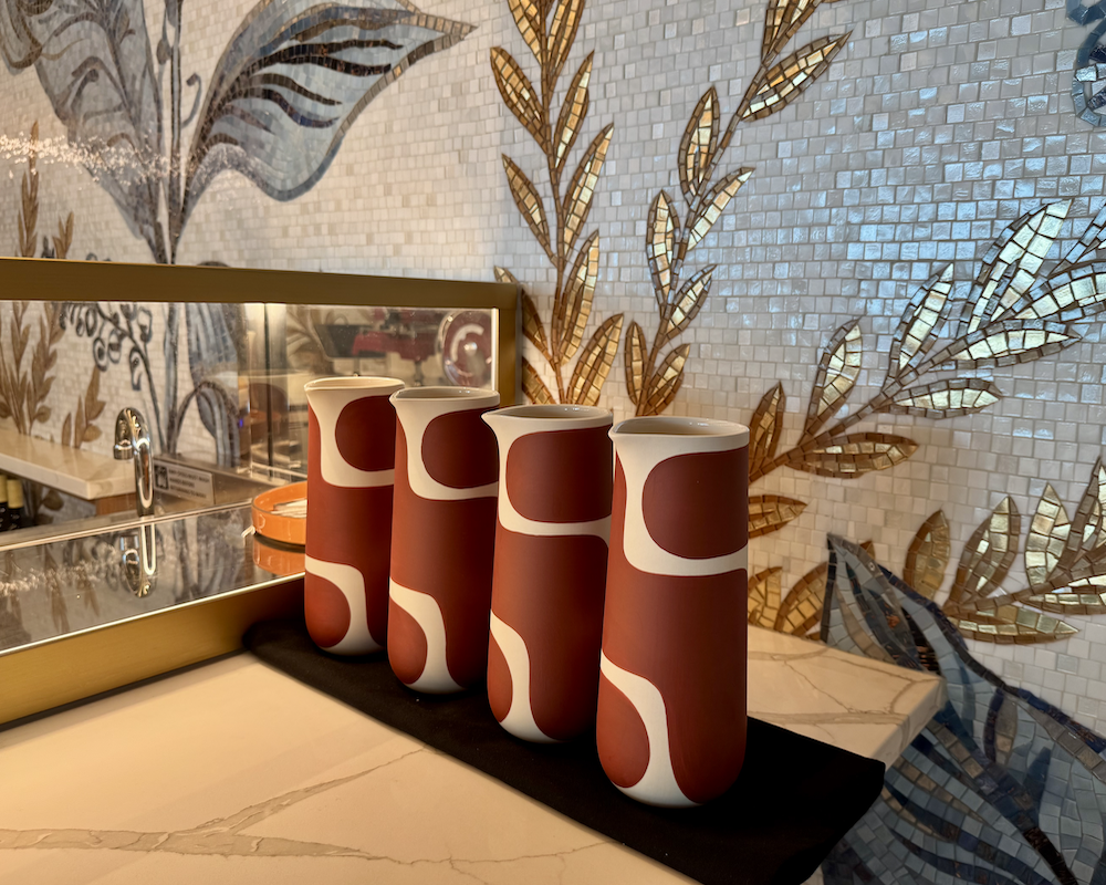 Capital One Lounge at JFK cheesemonger ceramic vases.