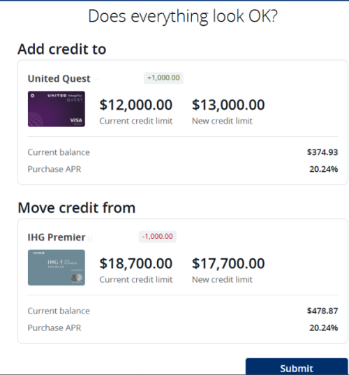 A screenshot shows the move credit feature in Chase.