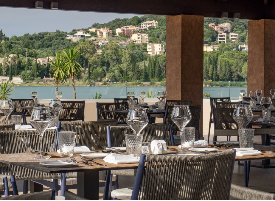 An outdoor restaurant at Dreams Corfu