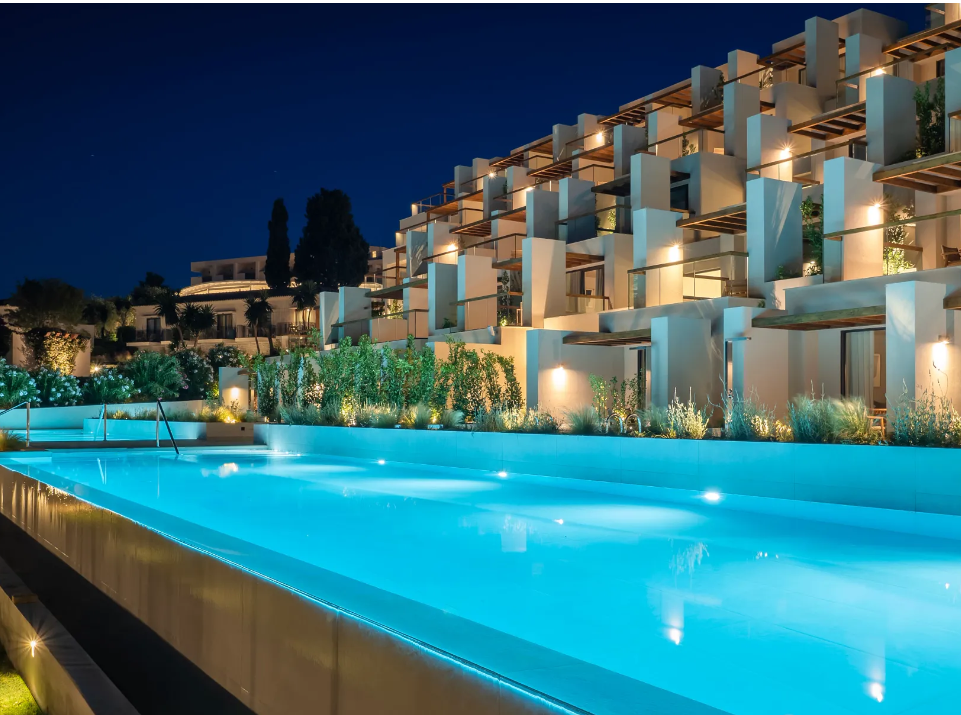 Preferred Club Pool at Dreams Corfu in the evening