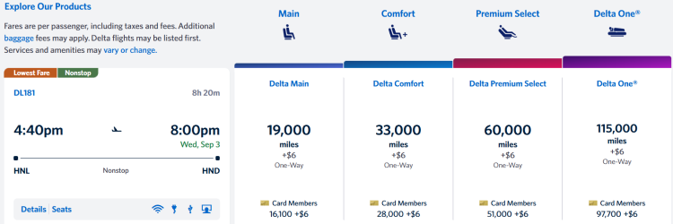 A screenshot from Delta shows a flight from HNL to HND on a flash sale.