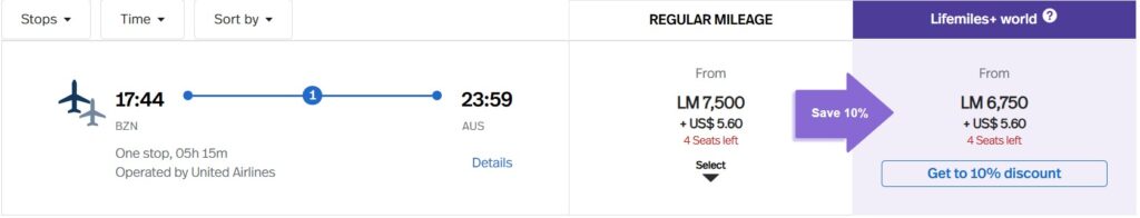 United domestic flight for 7,500 Lifemiles.