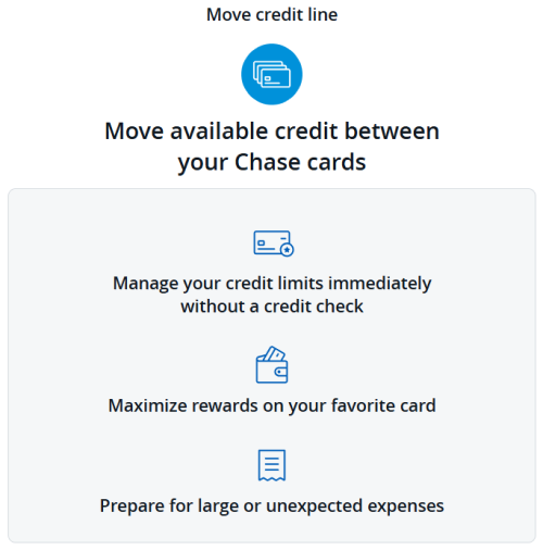 A screenshot from Chase shows the feature of how to move available credit between your Chase cards.