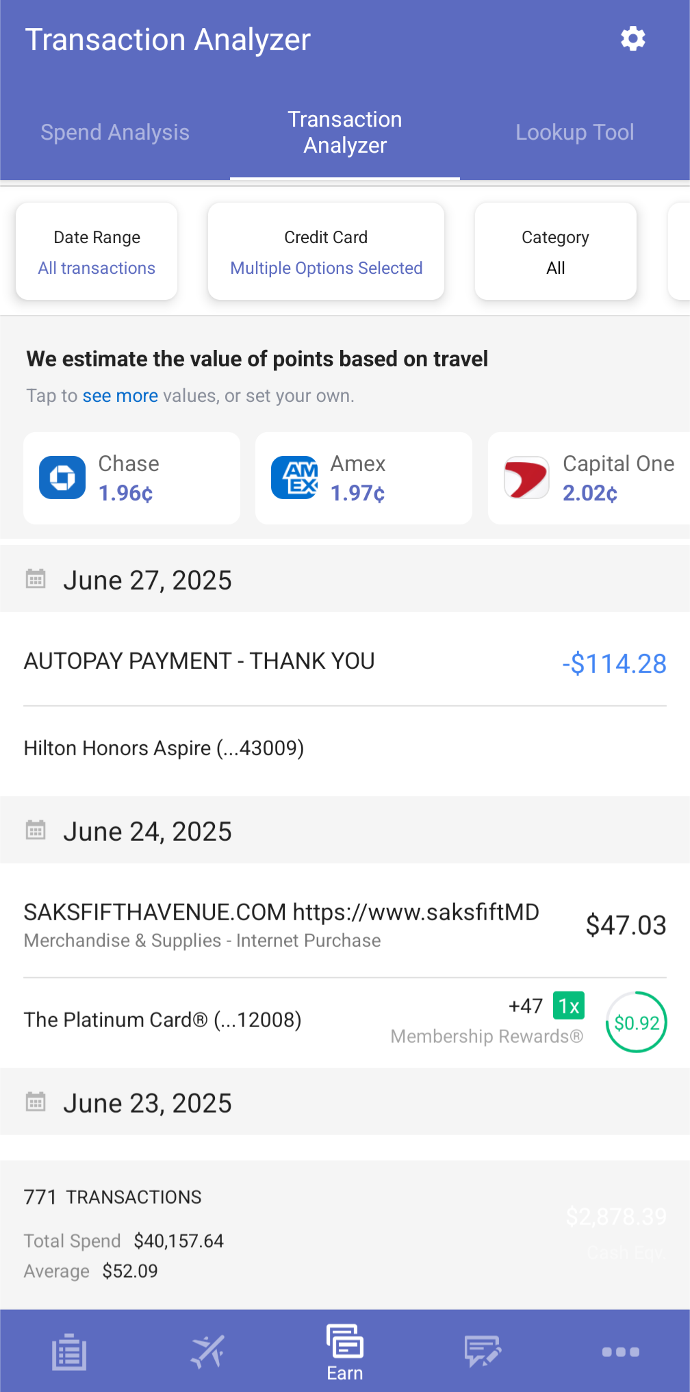 AwardWallet transaction analyzer.