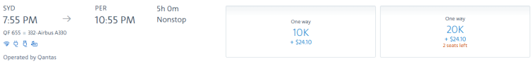 A screenshot shows an AA bookable flight from Syd to Per