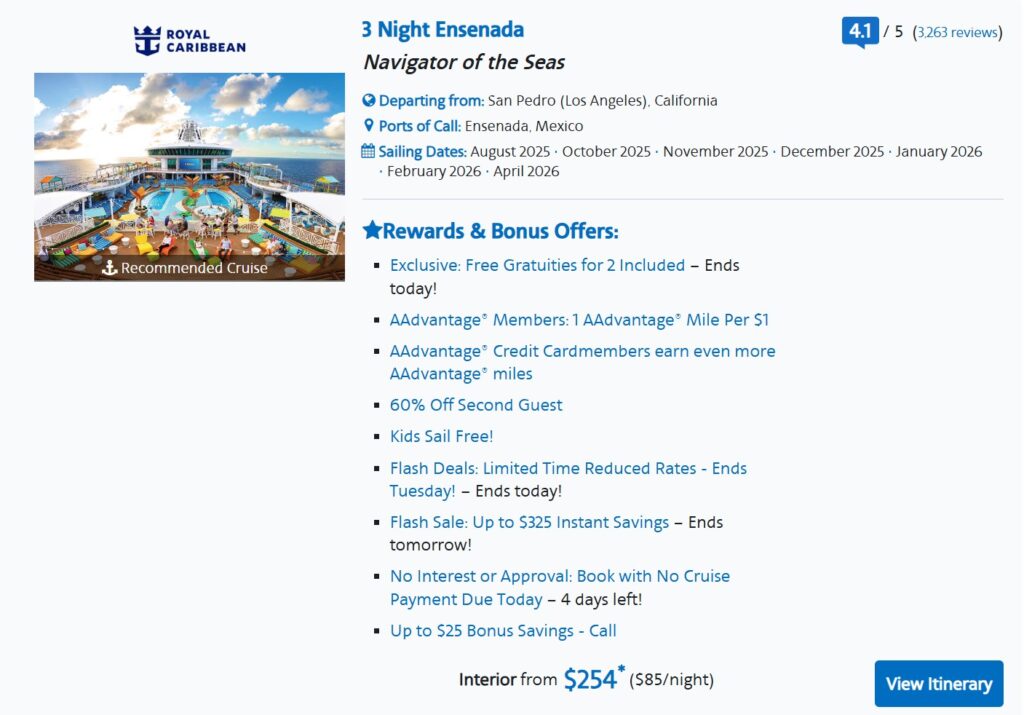 AA Cruises Royal Caribbean Cruise Price