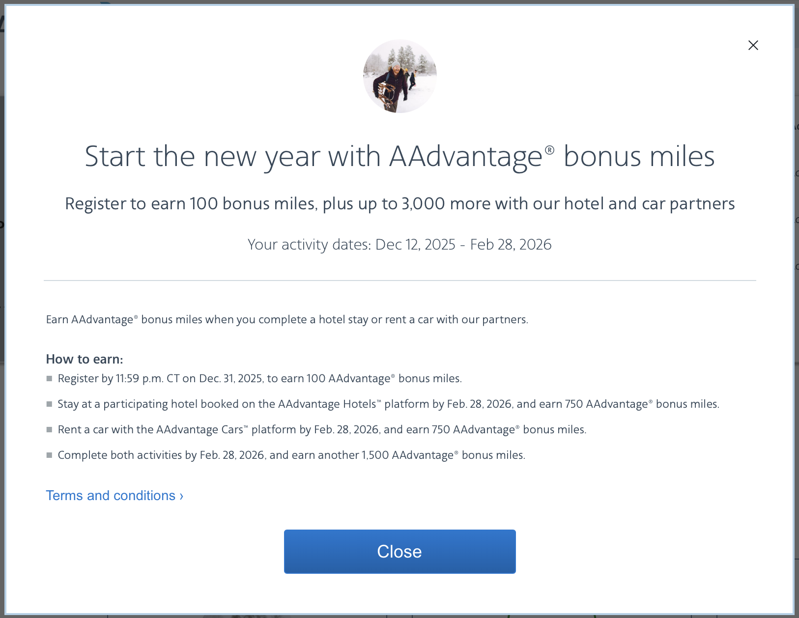 American Airlines hotel/car promo registration page.