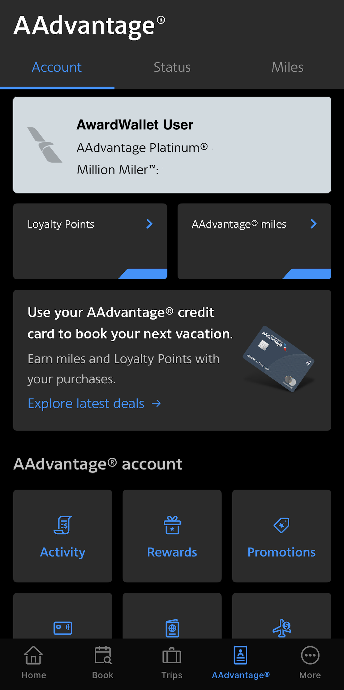 American Airlines Rewards Hub in the app
