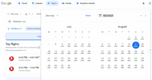 Google Flights screenshot showing pricing from Amman to Cairo on Turkish Airlines