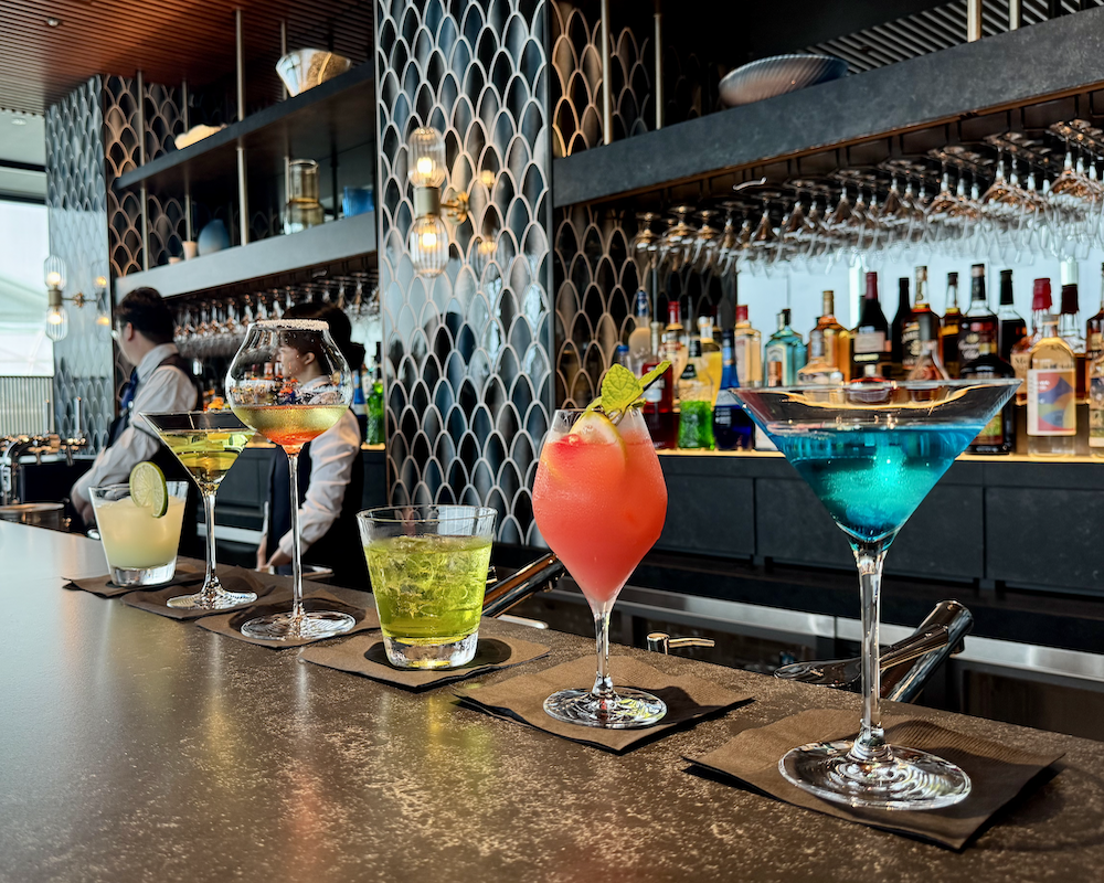 Amex Centurion HND lineup of bar beverages.