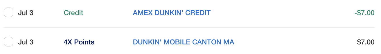 Amex Dunkin' credit