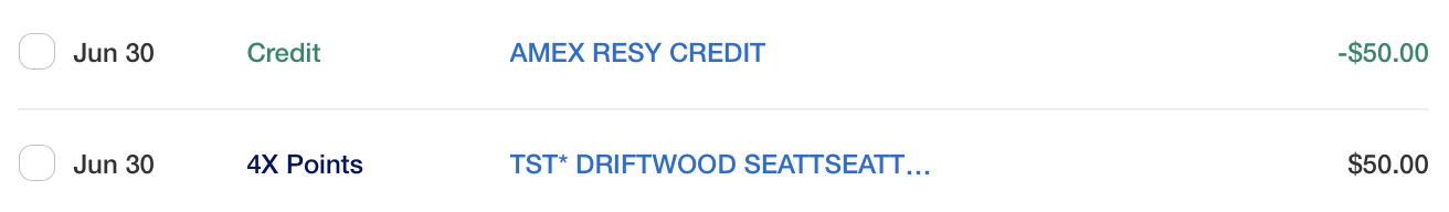 Amex Gold $50 Resy credit applied