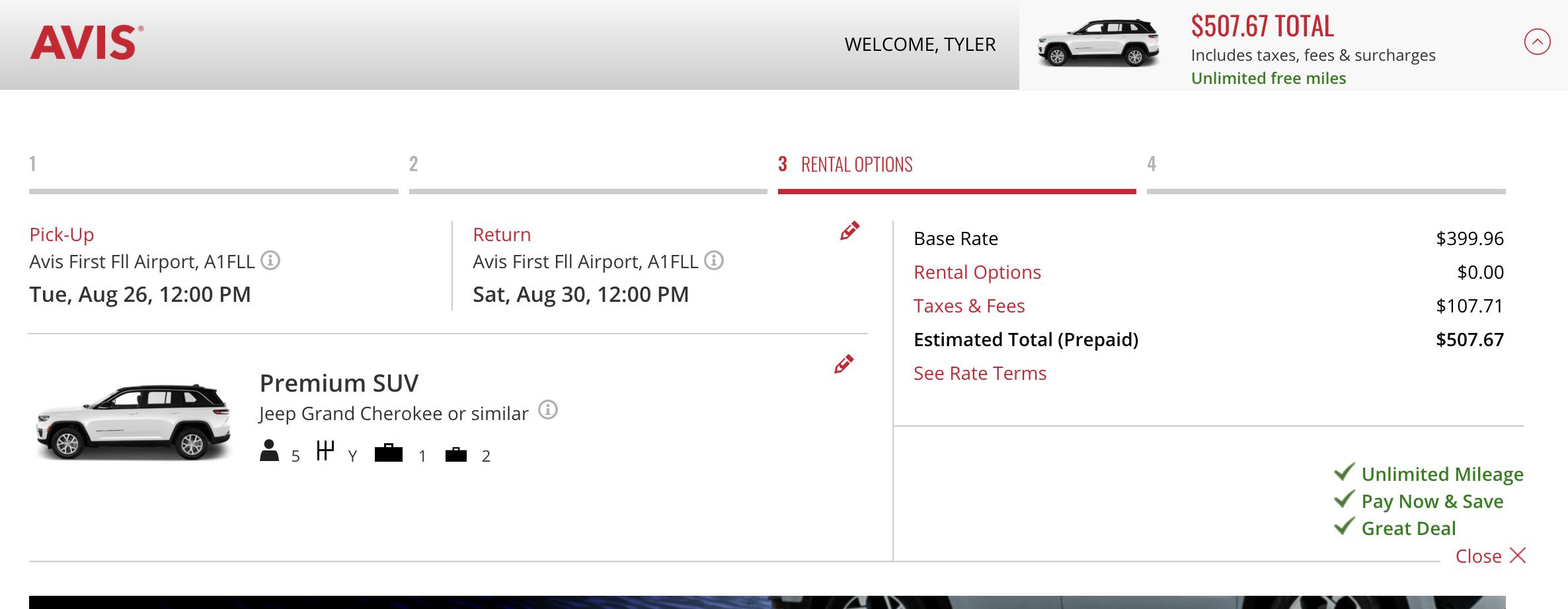 Avis First reservation at FLL