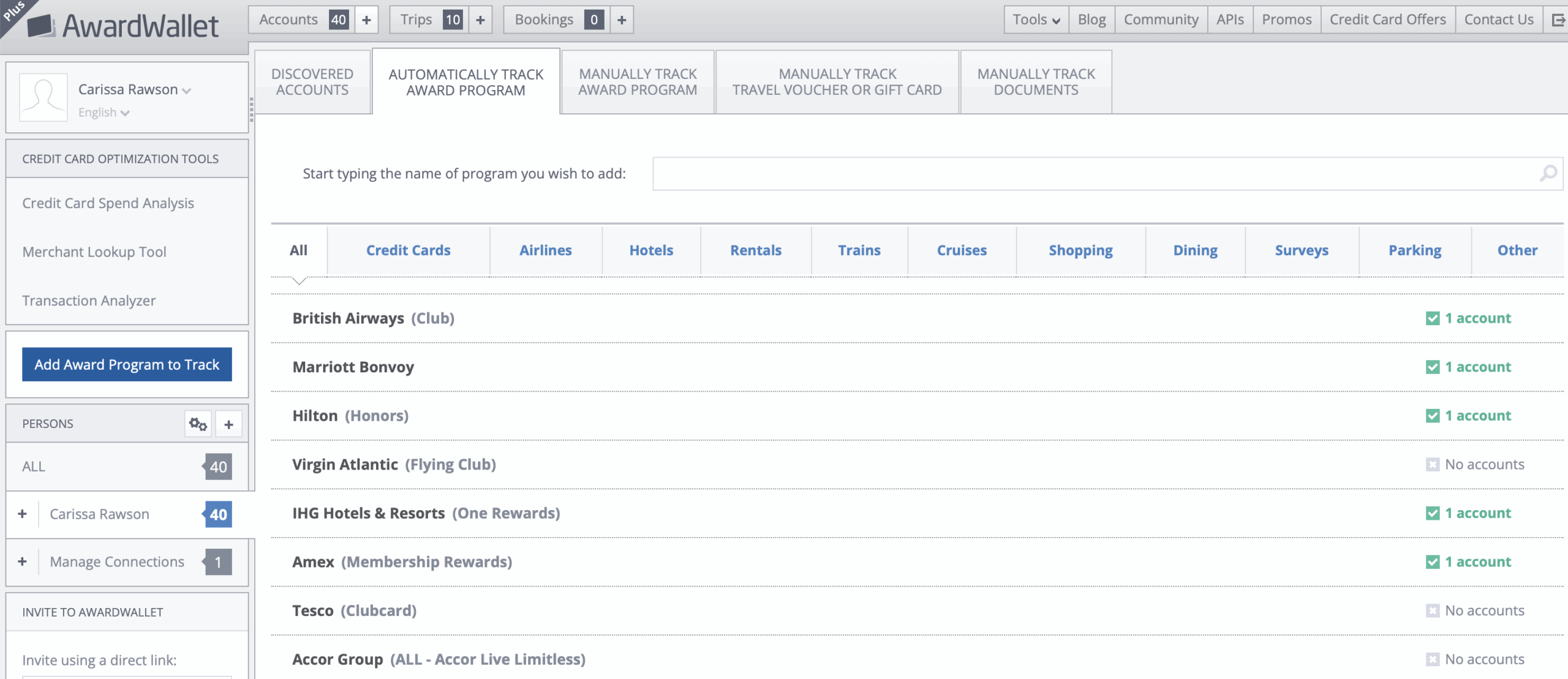 AwardWallet Add Award program