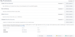 Screenshot of AwardWallet My Promotions detail