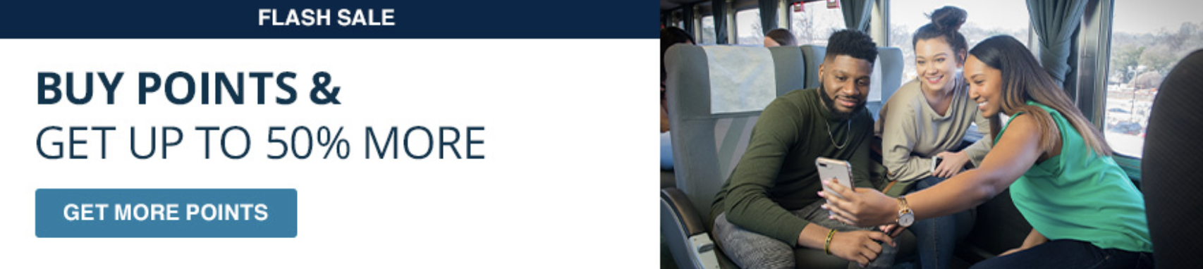 Amtrak buy points promo banner.