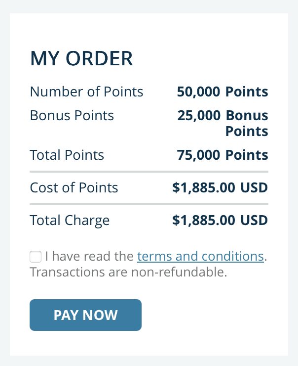 Receipt for buying Amtrak points.