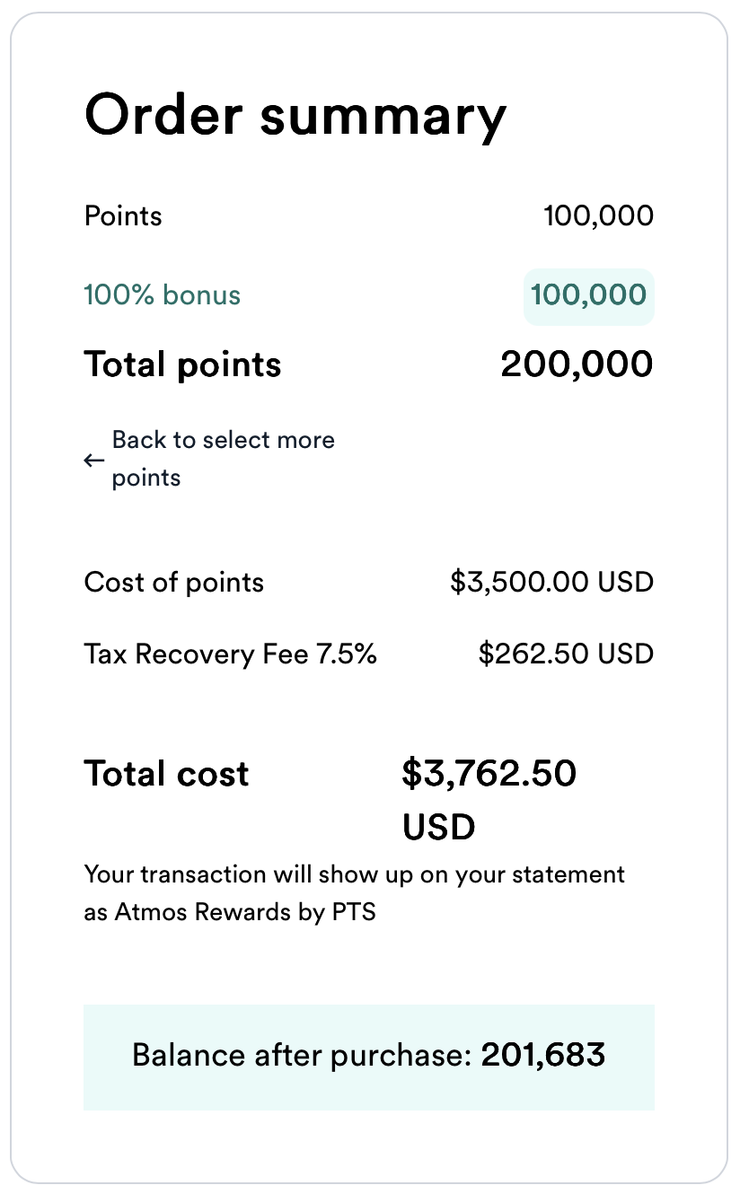 Alaska Airlines buy points receipt.