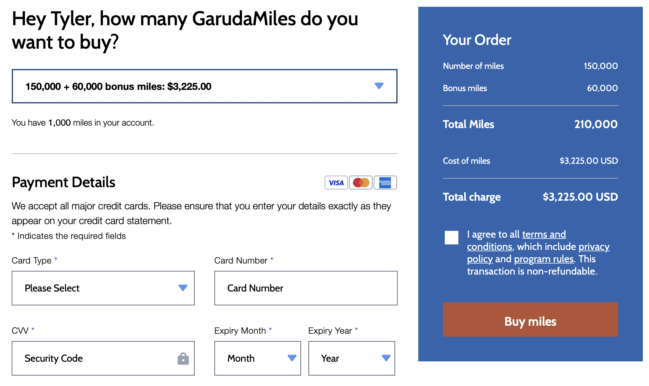 Garuda buy miles receipt.