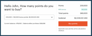 Example of buying IHG points with an 80% bonus