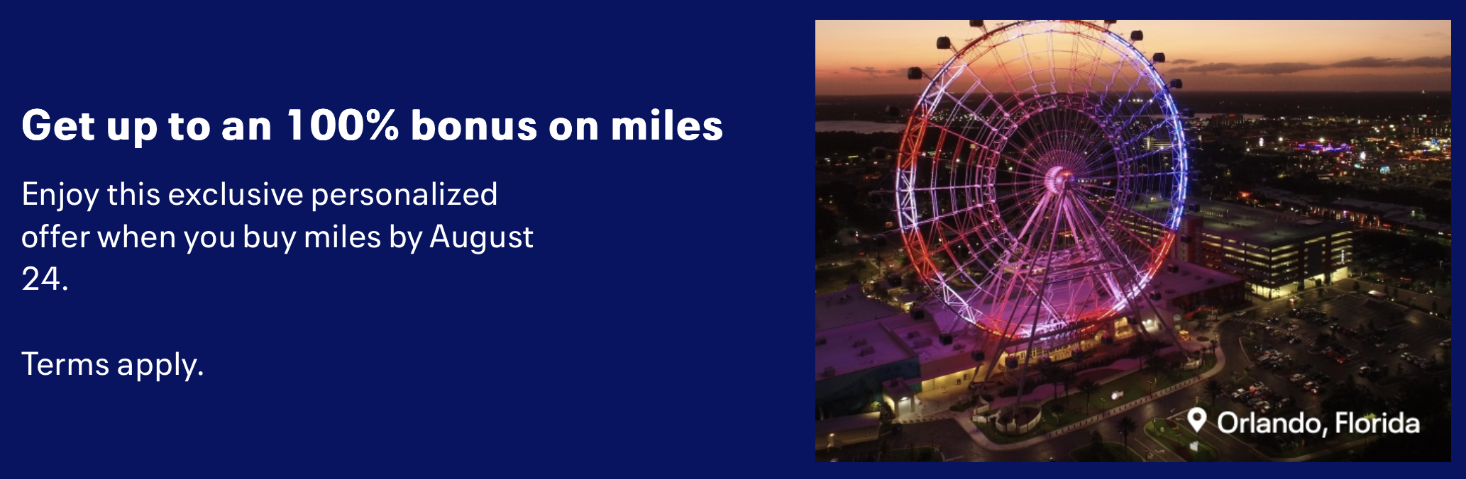 Buy United miles 100% bonus promo.