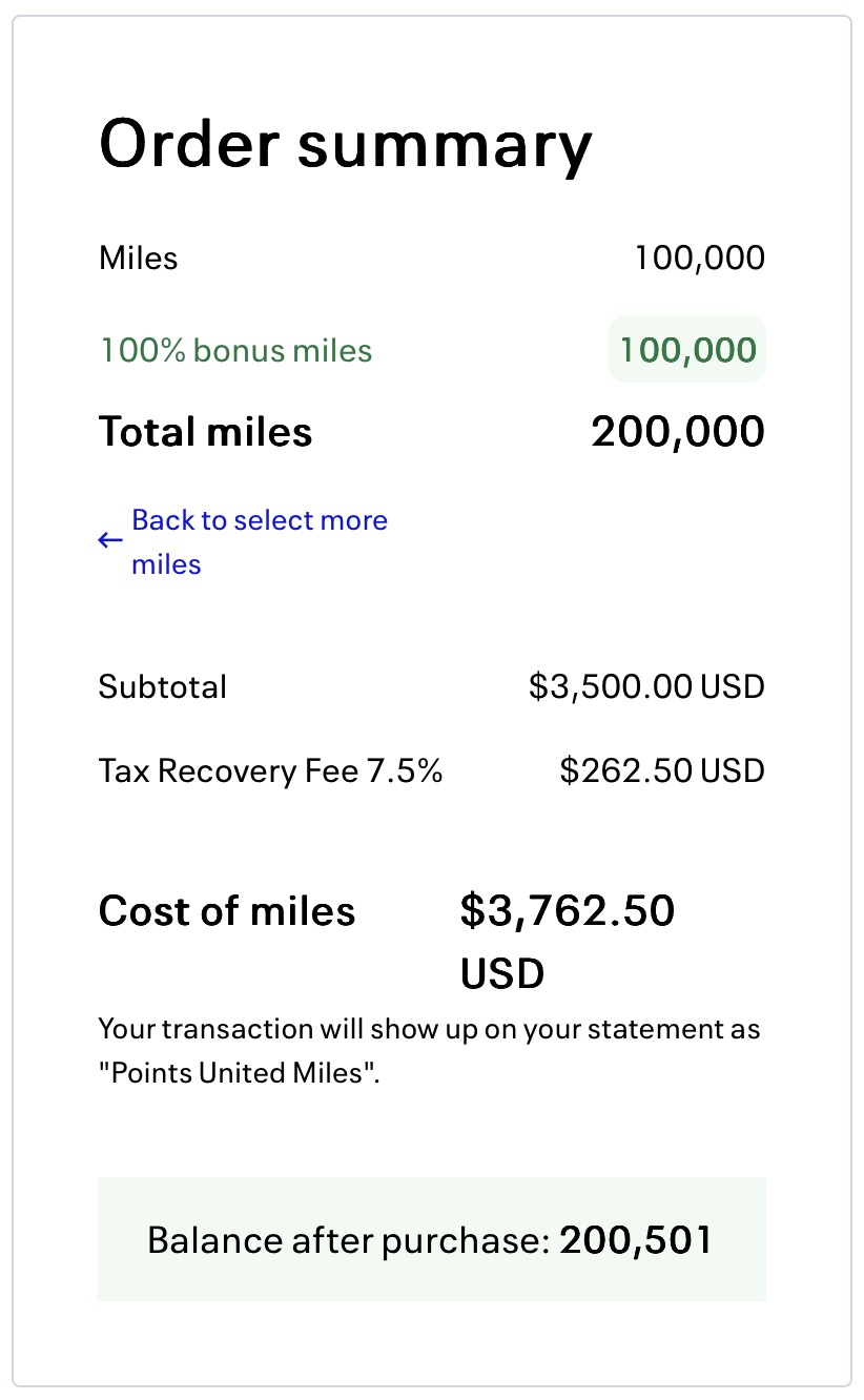 Buy United miles receipt.