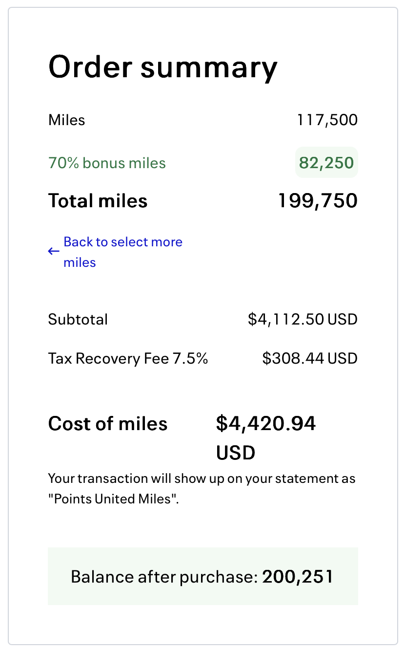 Buy United miles receipt.