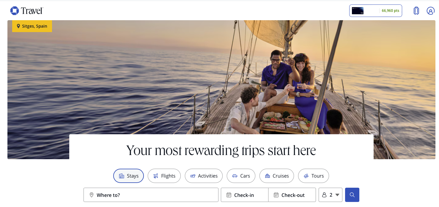 Chase Travel search page
