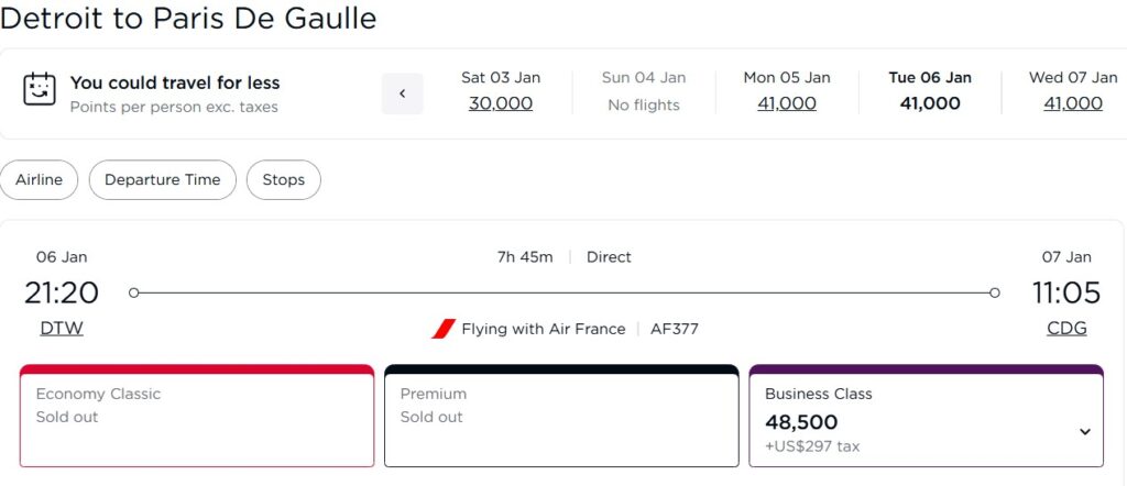Air France award from Detroit to Paris via Virgin Atlantic
