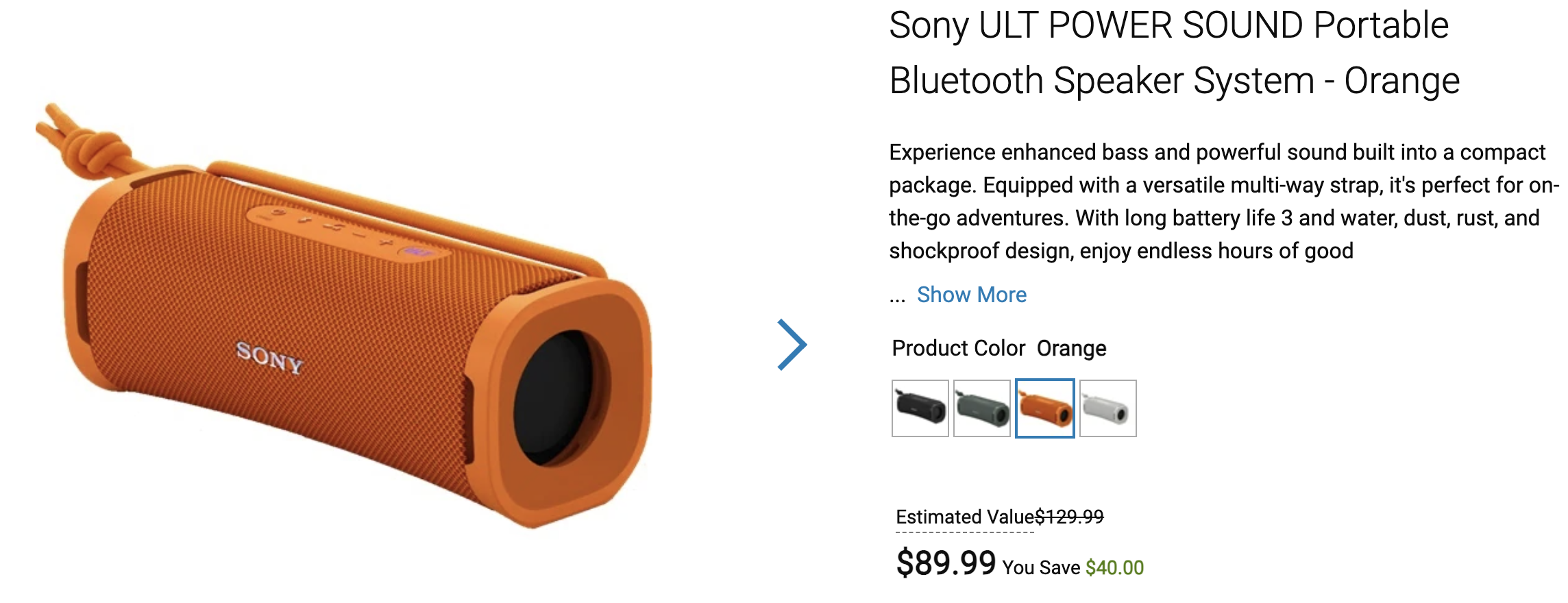 Sony ULT POWER SOUND Portable Bluetooth Speaker System - Orange Dell listing