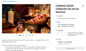 Screenshot from Chase's Experiences website showing Dia de los Muertos Chase Sapphire Trip