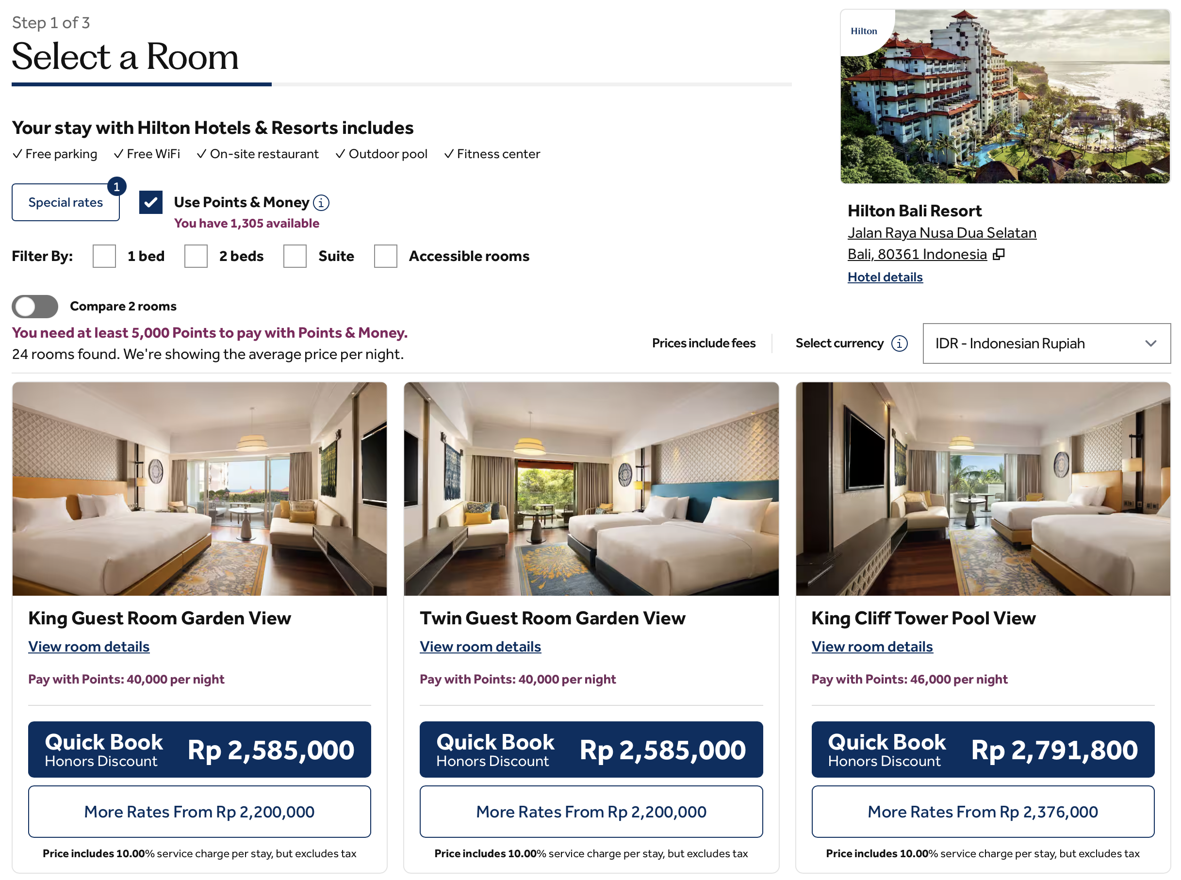 Hilton Bali Resort redemption options.