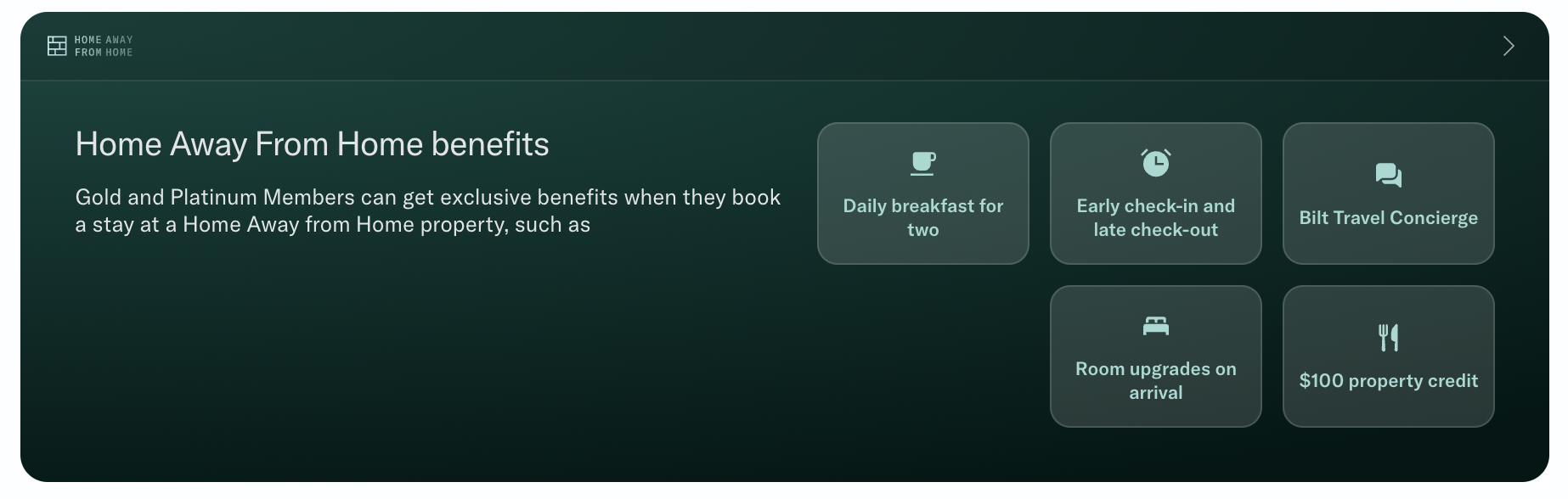 Screenshot of Bilt's website showing Home Away from Home perks