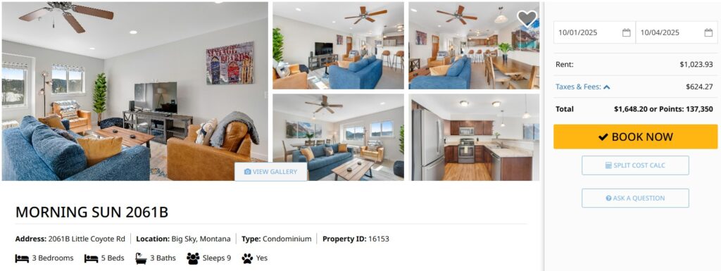 Homes and Hideaways Morning Sun Rental Example