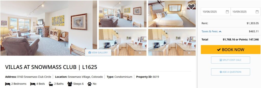Homes and Hideaways Villas at Snowmass Club Rental Example