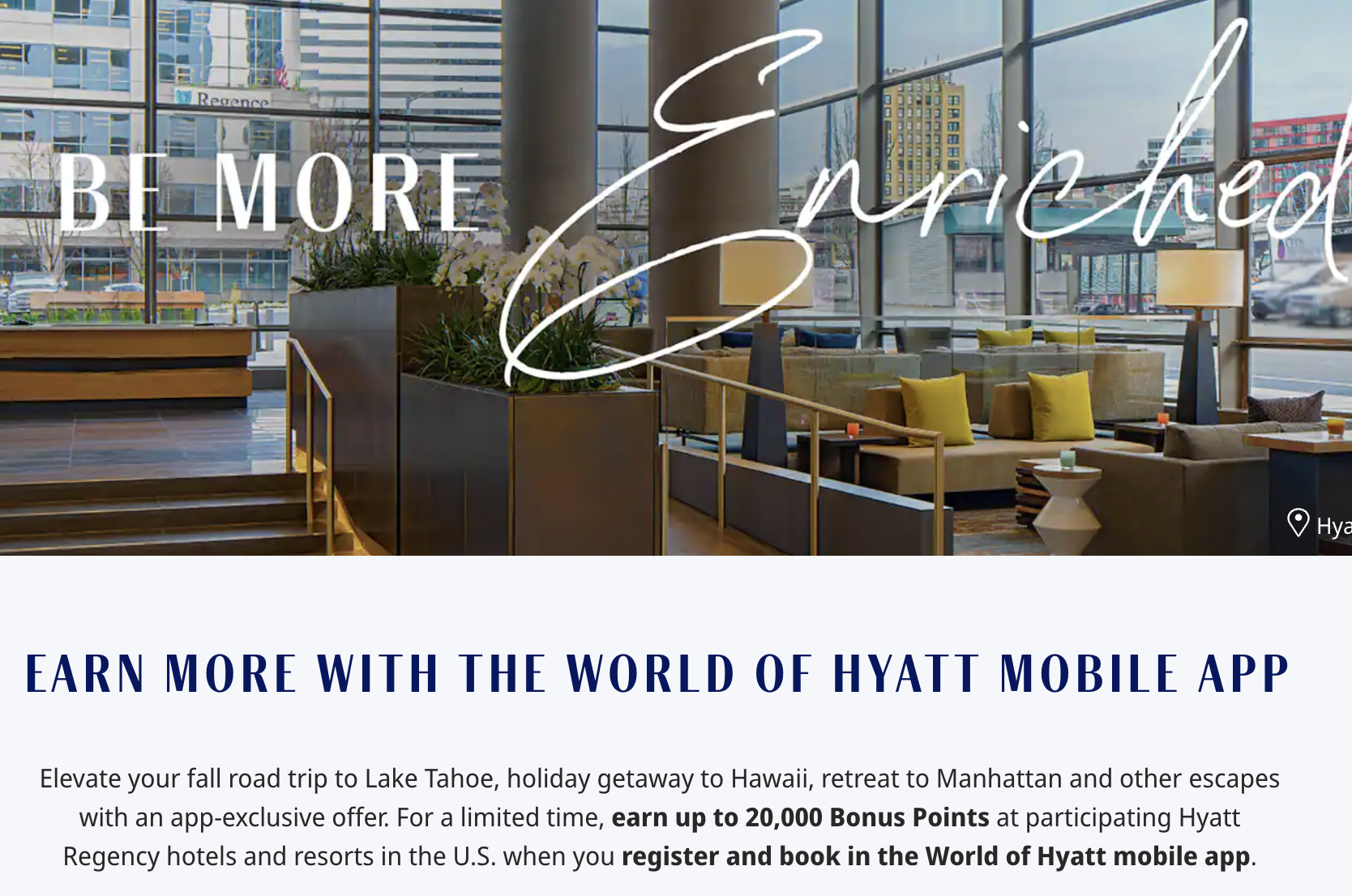 Hyatt Regency in-app promo