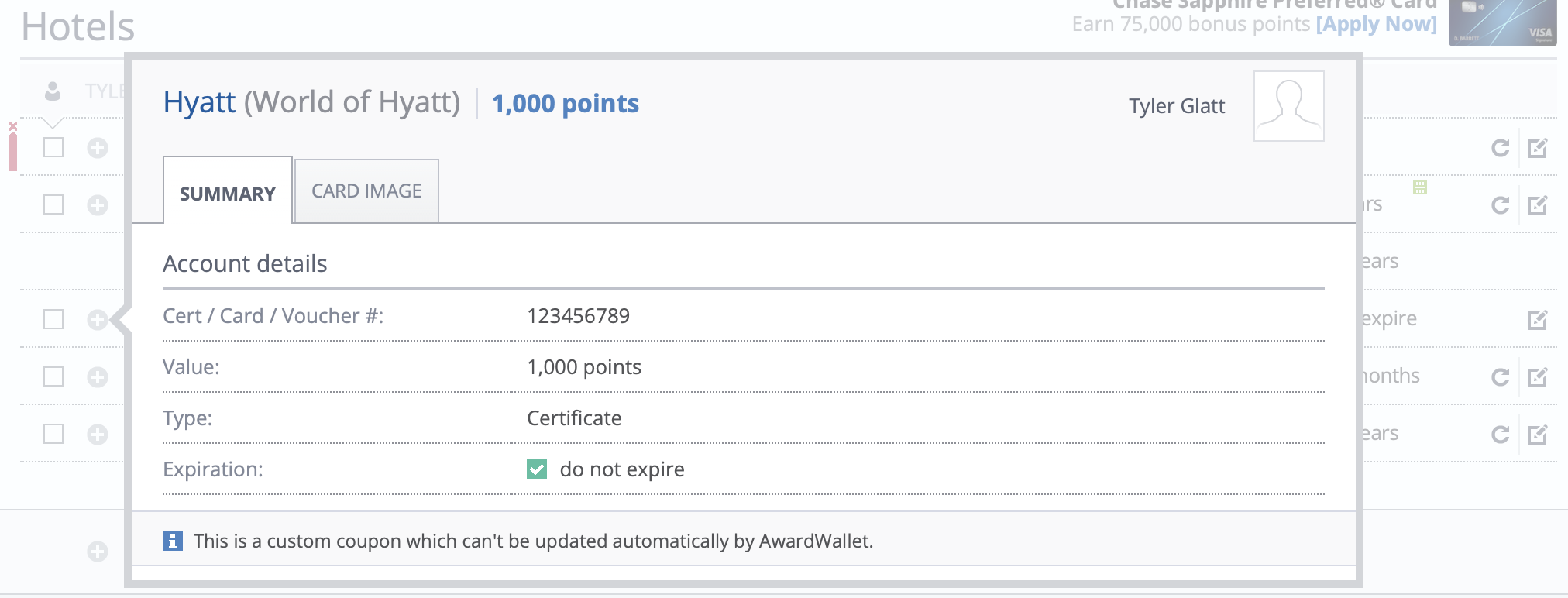 Hyatt demonstration for an added certificate.