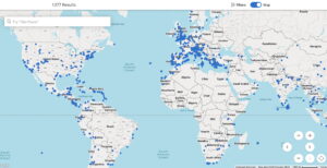 Screenshot from Hyatt's website showing properties across the globe filtered down by brand