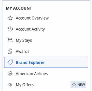 Screenshot from Hyatt's website showing Brand Explorer on its menu