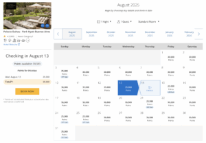 Screenshot of Hyatt's website showing the new Points Calendar functionality