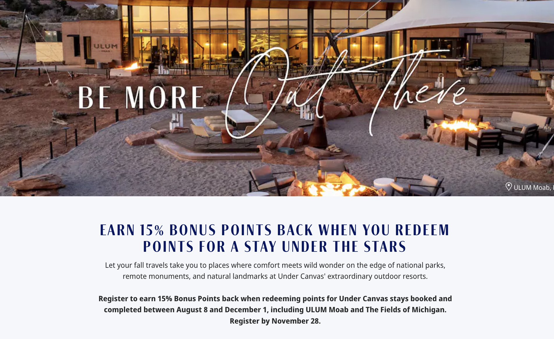 Hyatt 15% rebate for Under Canvas redemptions.