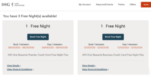 IHG free night certificates in my account