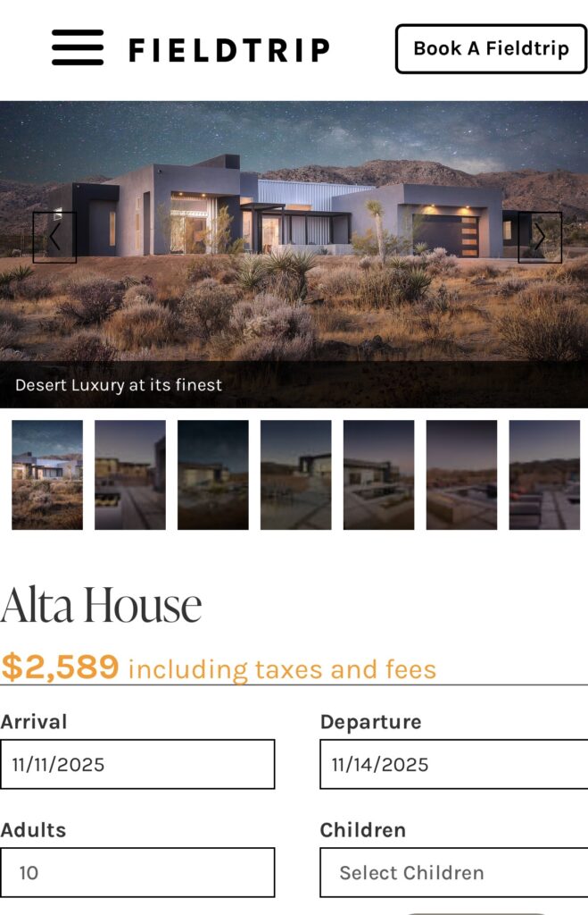 Alta House reservation via Field Trip