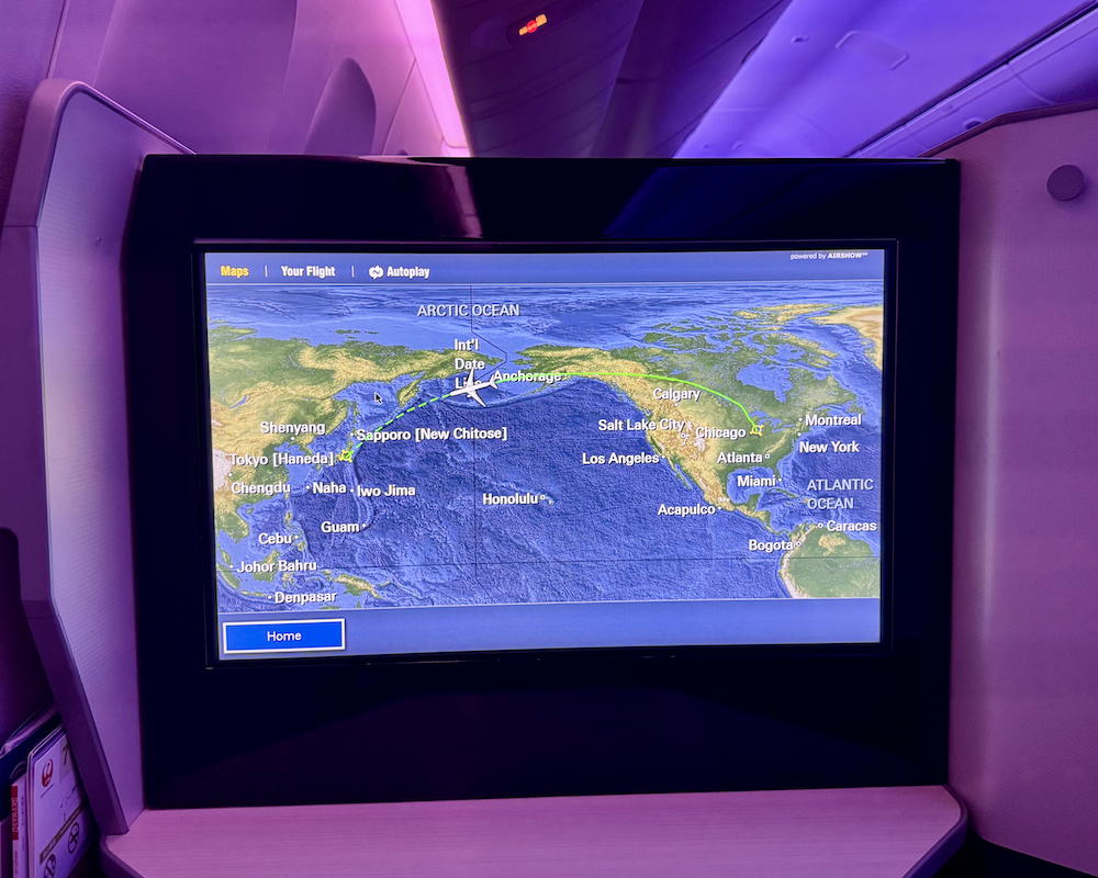 Japan Airlines business class screen on 777-300ER